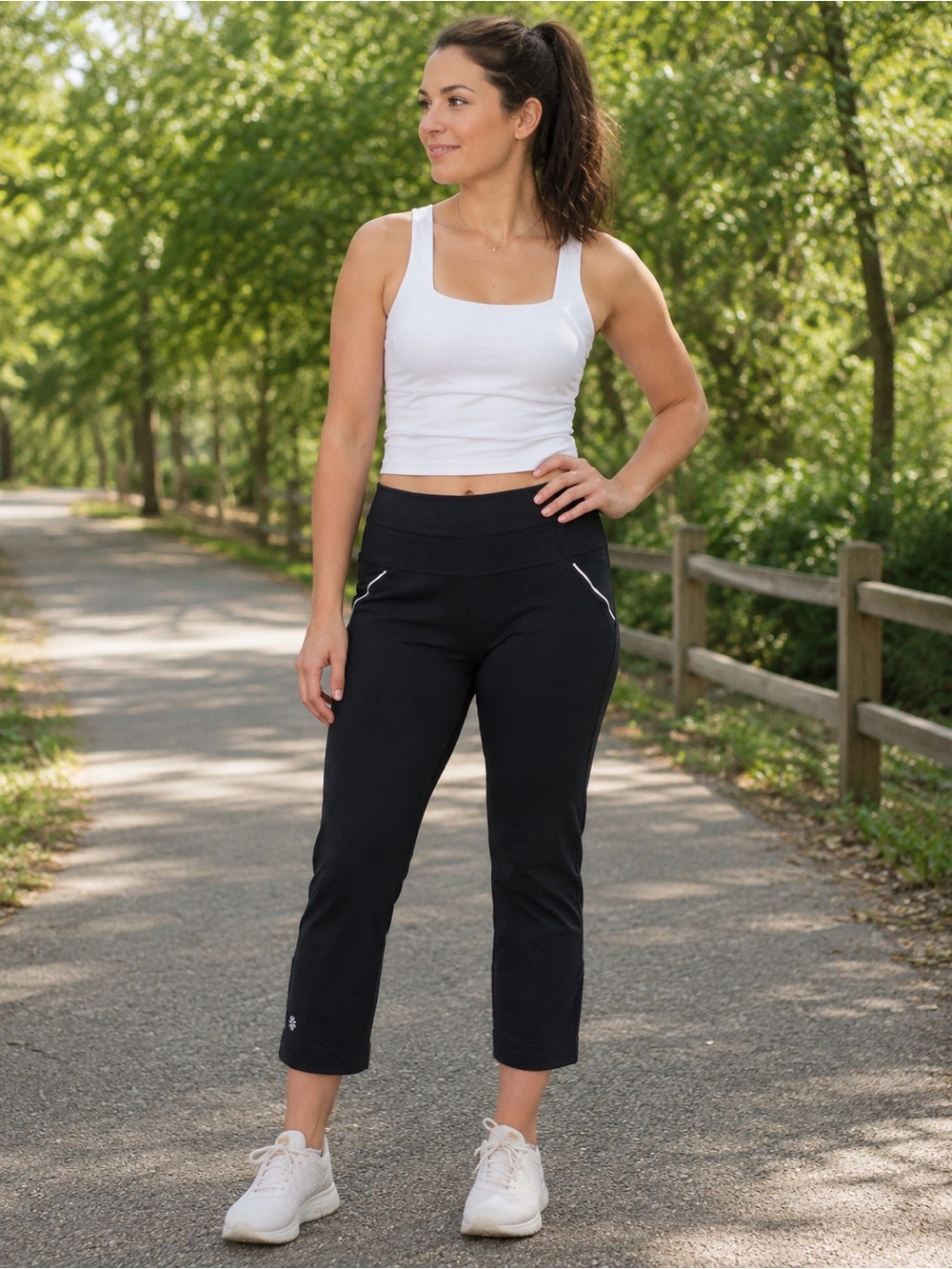 Athleta Black Cropped Athletic Leggings with Reflective Trim | Women's Small